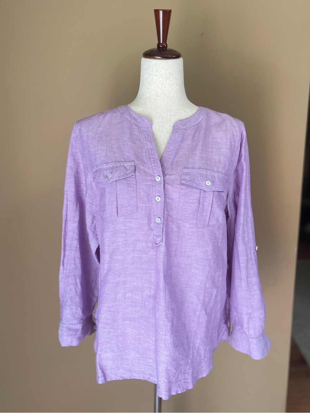 Talbots Womens Linen Blend Blouse Top Size Small Petite SP Purple/Pink NEW NWT